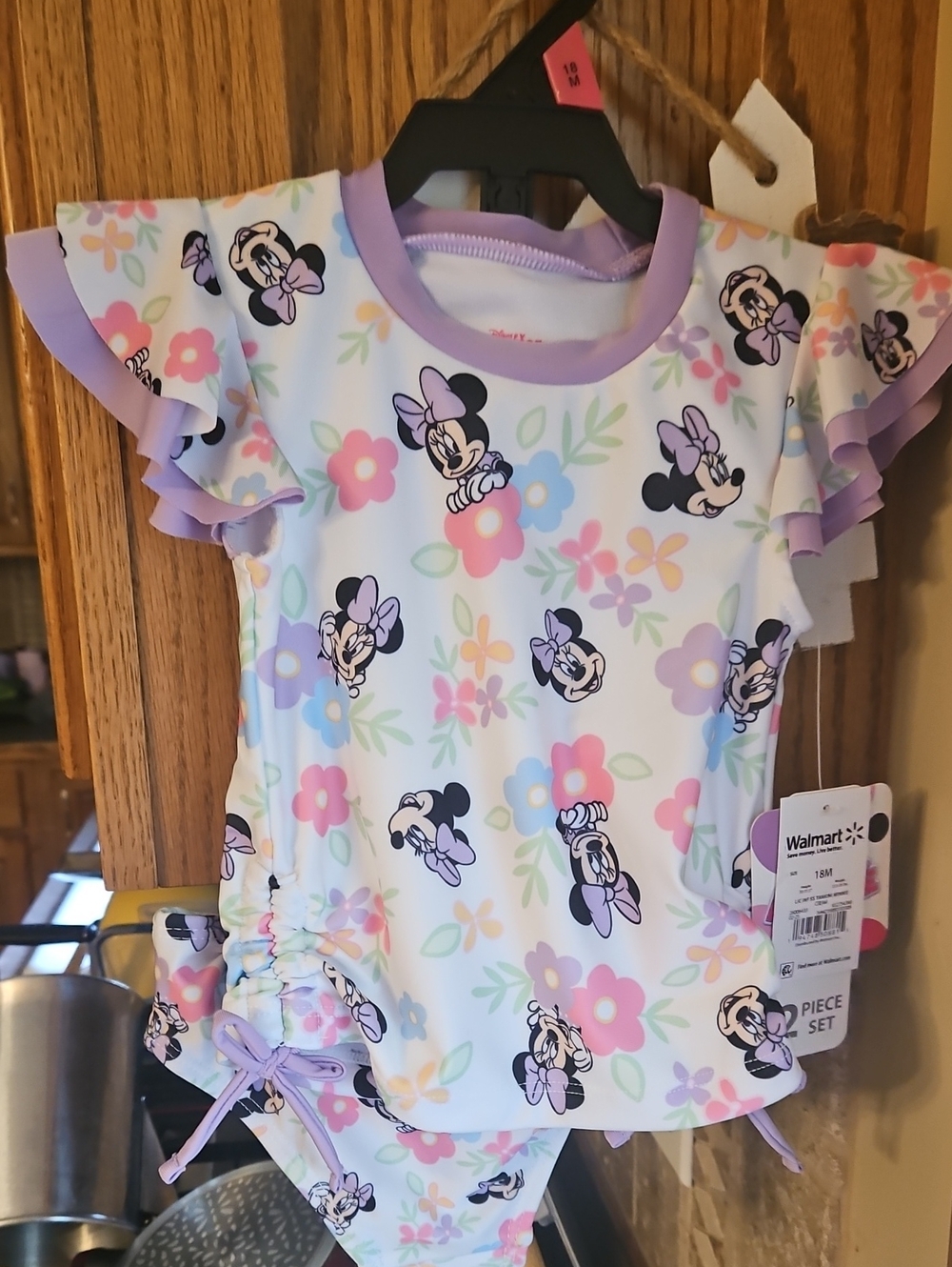 Disney Girls Minnie Mouse Pastel Floral Swim Set - Purple, Pink, Blue, Green